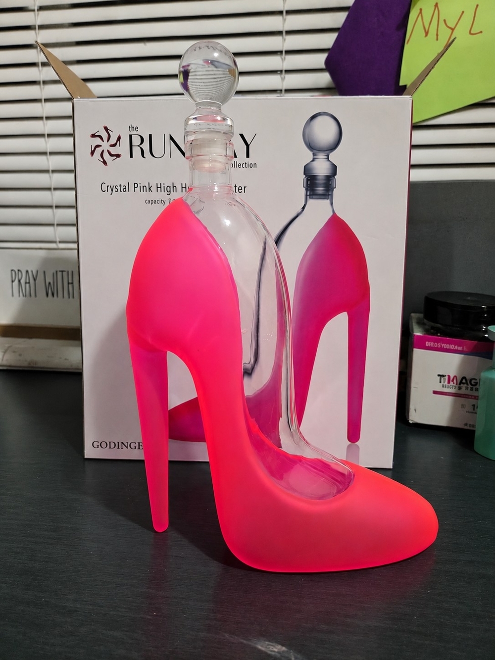 Pink High Heel Crystal Decanter Runway Collection Godinger 22oz Glam Barware